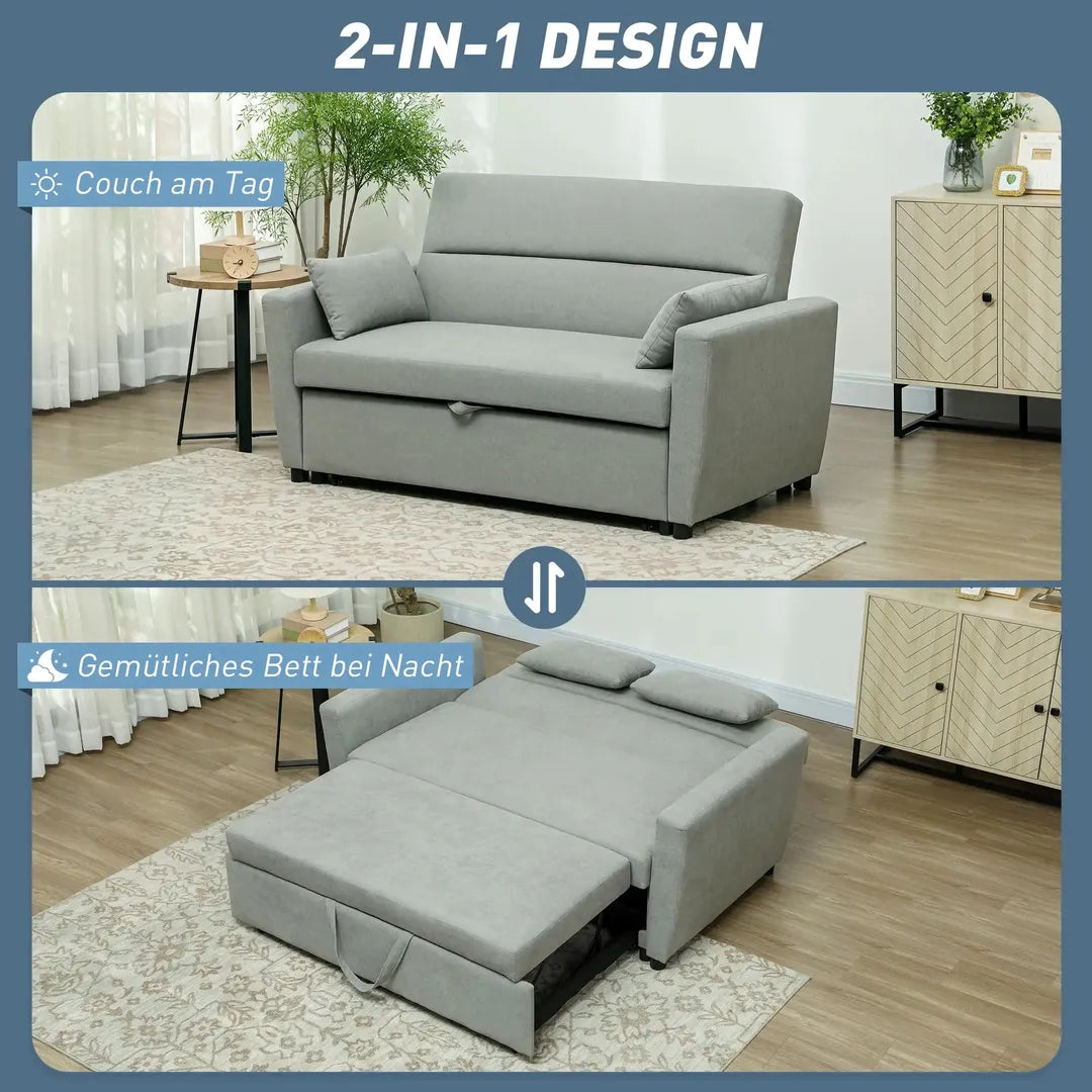 Slaapbank 2-Zits – Uitklapbaar – Houtframe – Donkergrijs – 155 × 90 × 88,5 cm – Max. 200 kg