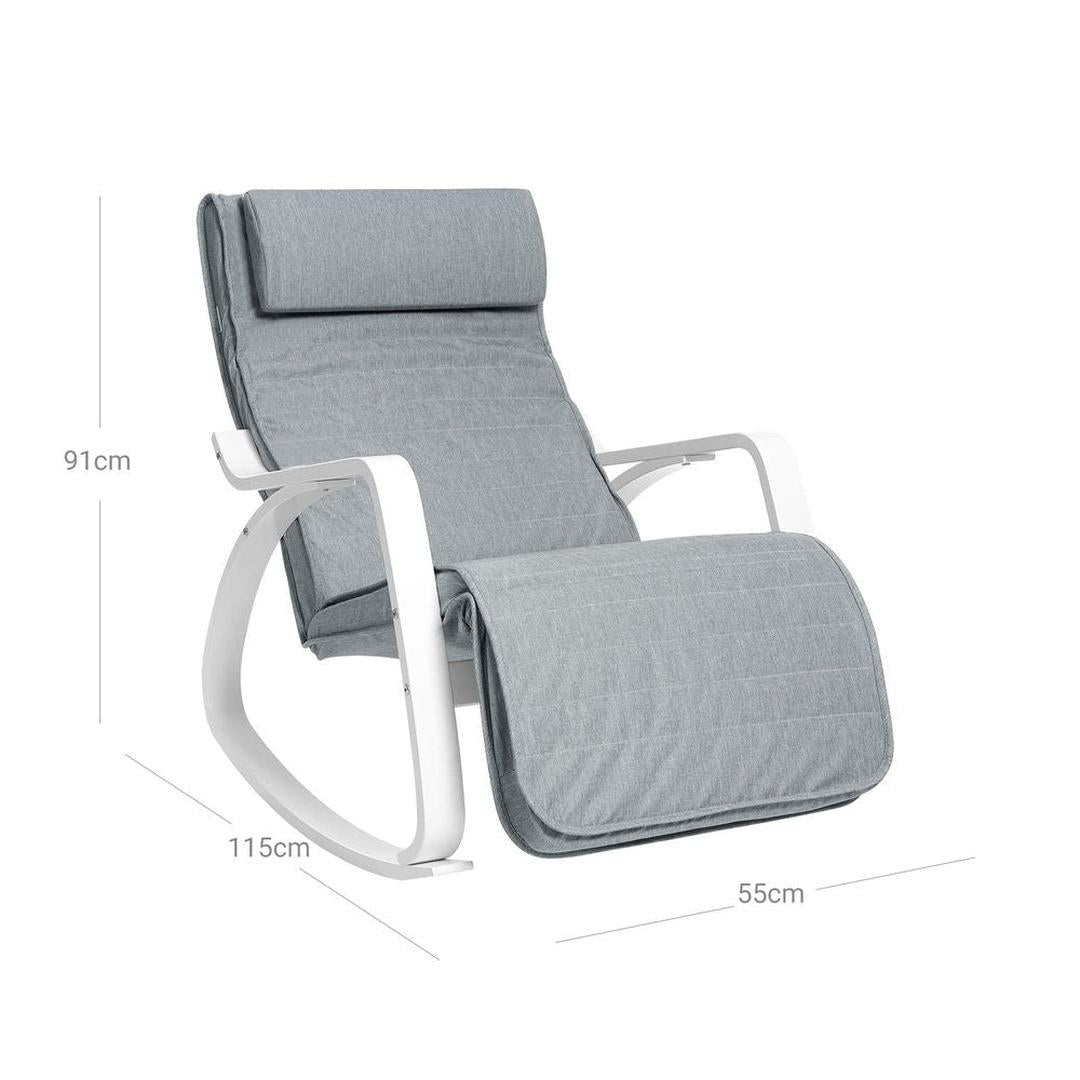 Grijze Schommelstoel met Voetensteun – Comfortabele Relaxstoel voor Woonkamer of Leeshoek
