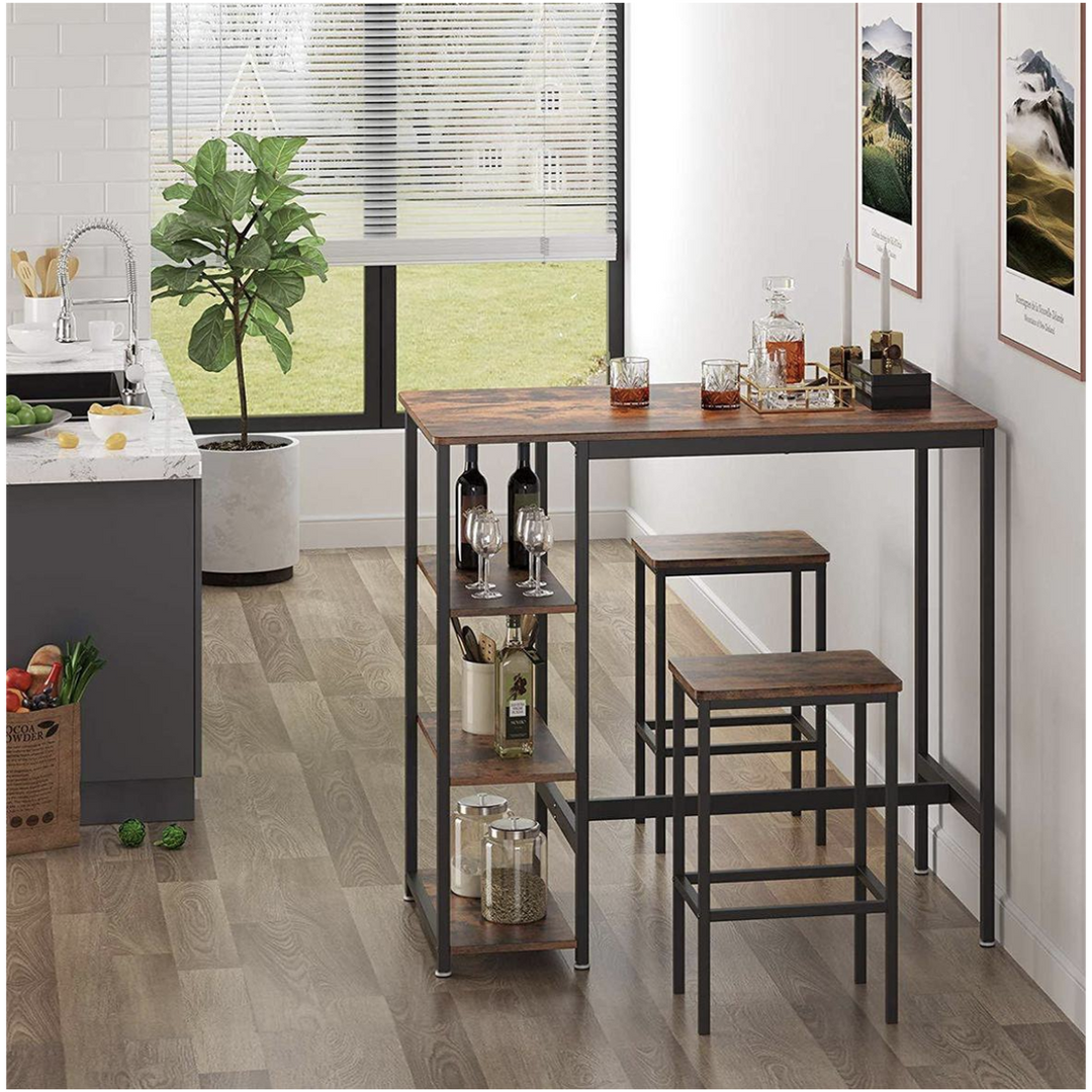 Bartafel met 3 Planken – Houten Statafel in Bruin/Zwart, 109 × 60 × 100 cm