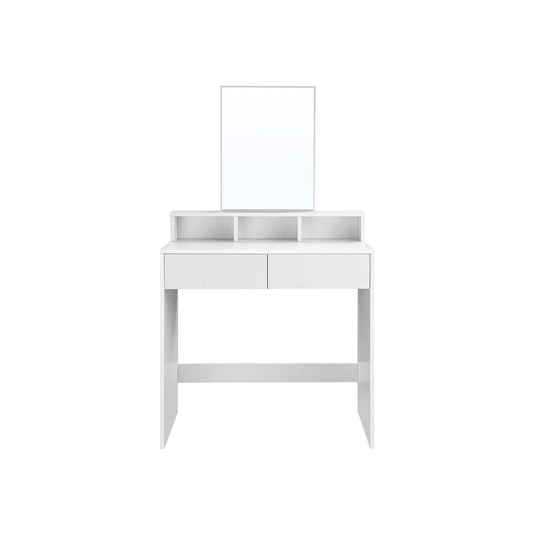 Kaptafel met Rechthoekige Spiegel – Make-uptafel met 2 Lades, Open Opbergvakken en Verhoogde Plank