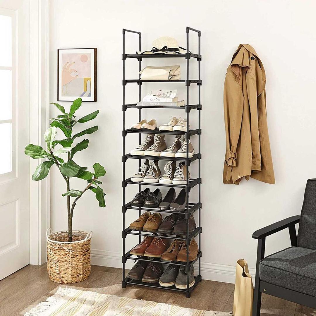 Schoenenrek met 10 Planken – Verstelbaar en Stapelbaar Opbergrek voor Schoenen met Metalen Frame