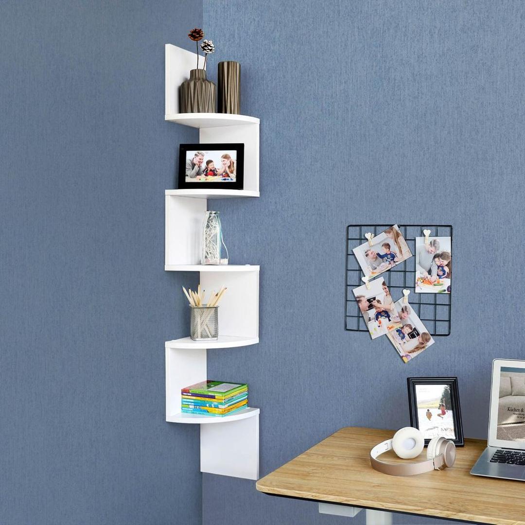 Zwevend Hoekwandrek in Houtlook – Ruimtebesparende Wandplank voor Woonkamer, Keuken of Slaapkamer