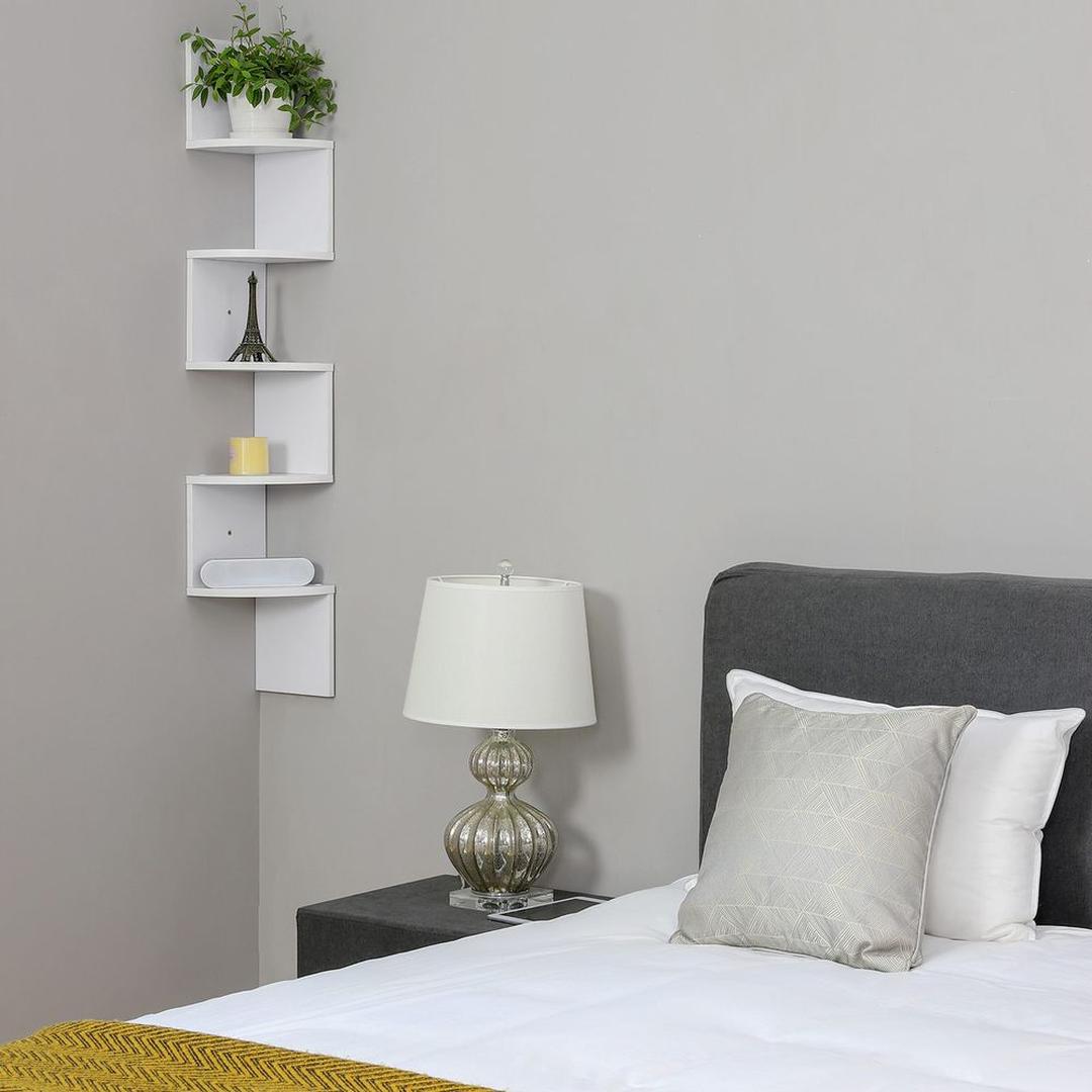 Zwevend Hoekwandrek in Houtlook – Ruimtebesparende Wandplank voor Woonkamer, Keuken of Slaapkamer