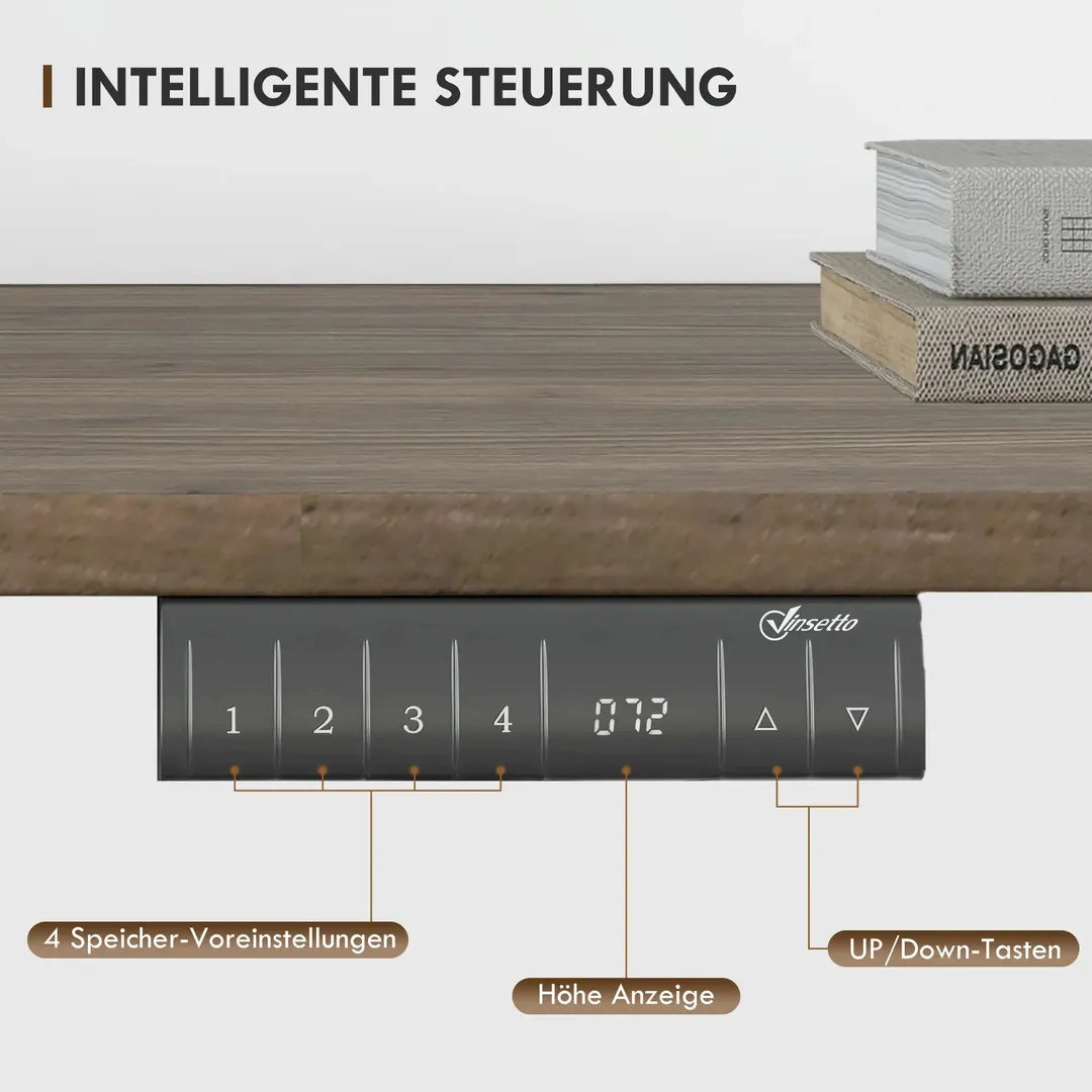 In hoogte verstelbaar sta-bureau – elektrisch computertafel met geheugenfunctie, 140 × 70 × 72–116 cm, wit