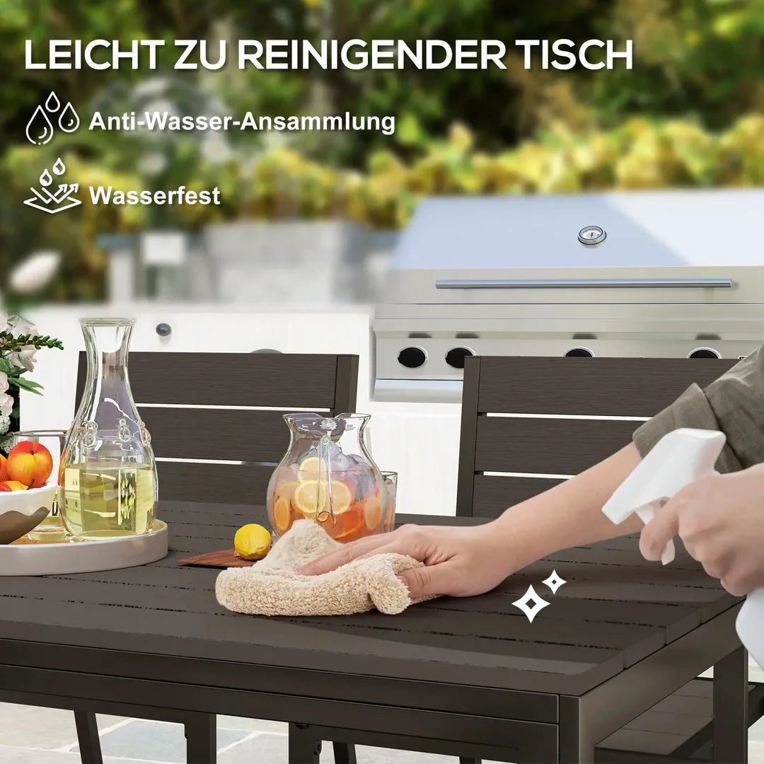 Outsunny 7-delige tuinset met 6 stapelbare stoelen en tafel 160 x 80 x 74 cm – stalen frame en HDPE blad