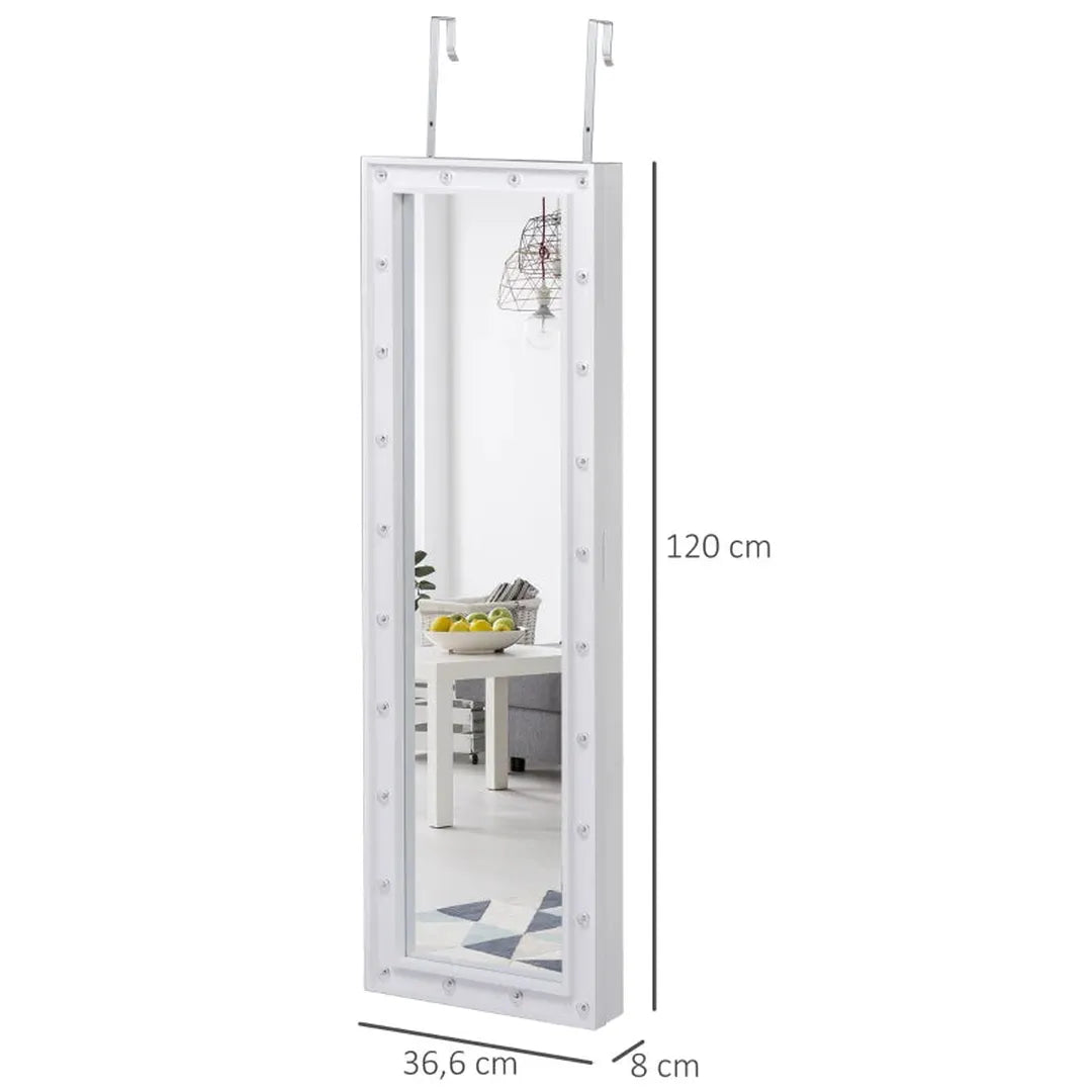 Sieradenkast met spiegel – wandmodel – 2-in-1 opbergkast en spiegel – MDF – wit – 36,6 x 8 x 120 cm