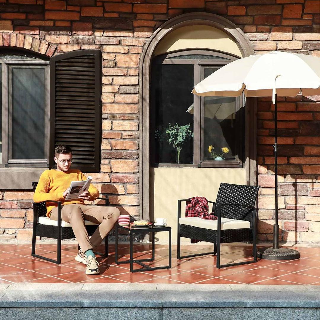 Tuinmeubelset 3-delig in rattanlook – 2 stoelen en bijzettafel – PE rotan en stalen frame – draagkracht 150 kg per stoel