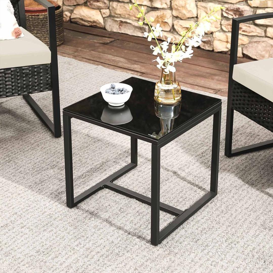 Tuinmeubelset 3-delig in rattanlook – 2 stoelen en bijzettafel – PE rotan en stalen frame – draagkracht 150 kg per stoel