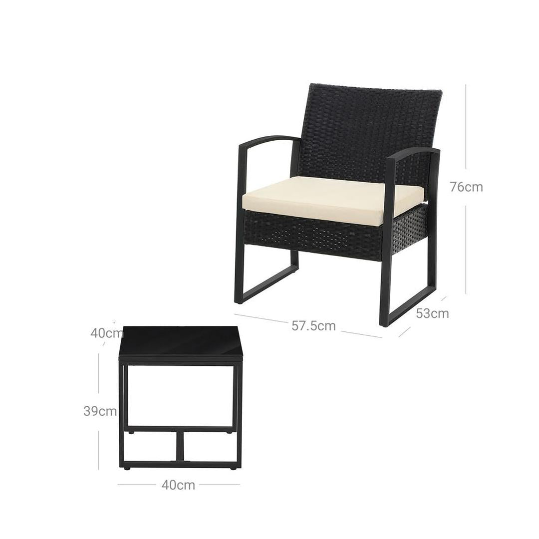 Tuinmeubelset 3-delig in rattanlook – 2 stoelen en bijzettafel – PE rotan en stalen frame – draagkracht 150 kg per stoel