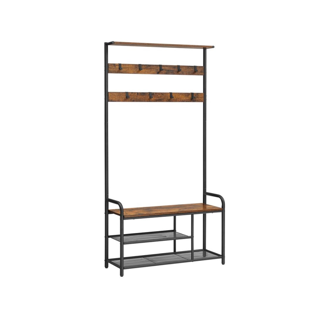 Vrijstaande Kapstok met 9 Haken – 30 × 85 × 180,5 cm – In Eikenkleur en Wit – Slank Halmeubel