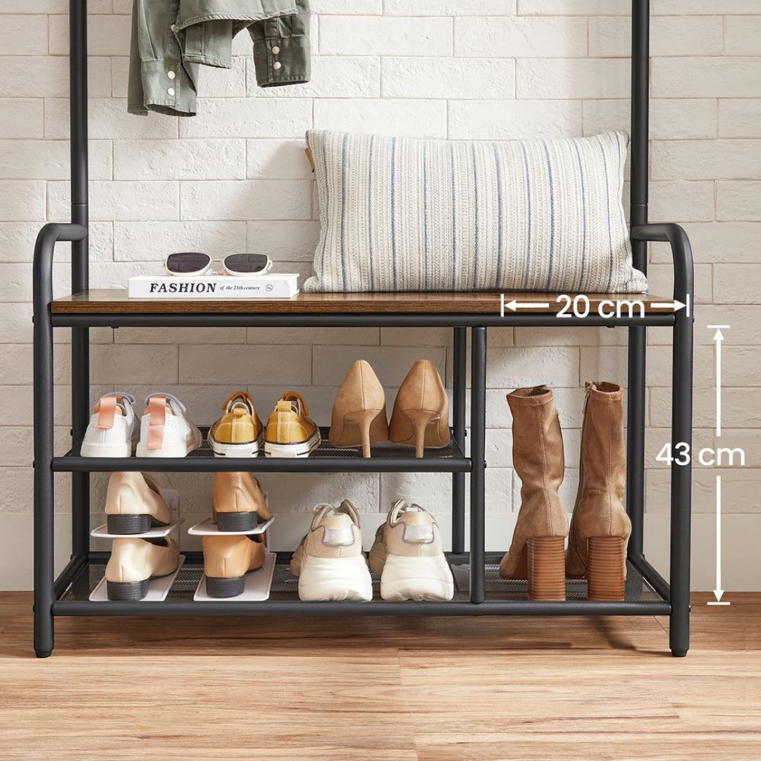Vrijstaande Kapstok met 9 Haken – 30 × 85 × 180,5 cm – In Eikenkleur en Wit – Slank Halmeubel