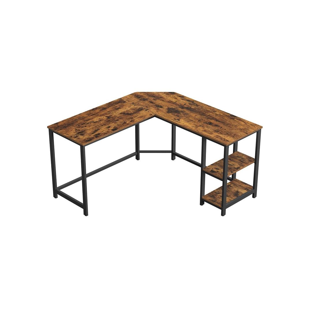 L-vormig Bureau met 2 Opbergplanken en Houtlook Werkblad – Ruim Hoekbureau voor Kantoor en Thuiswerkplek