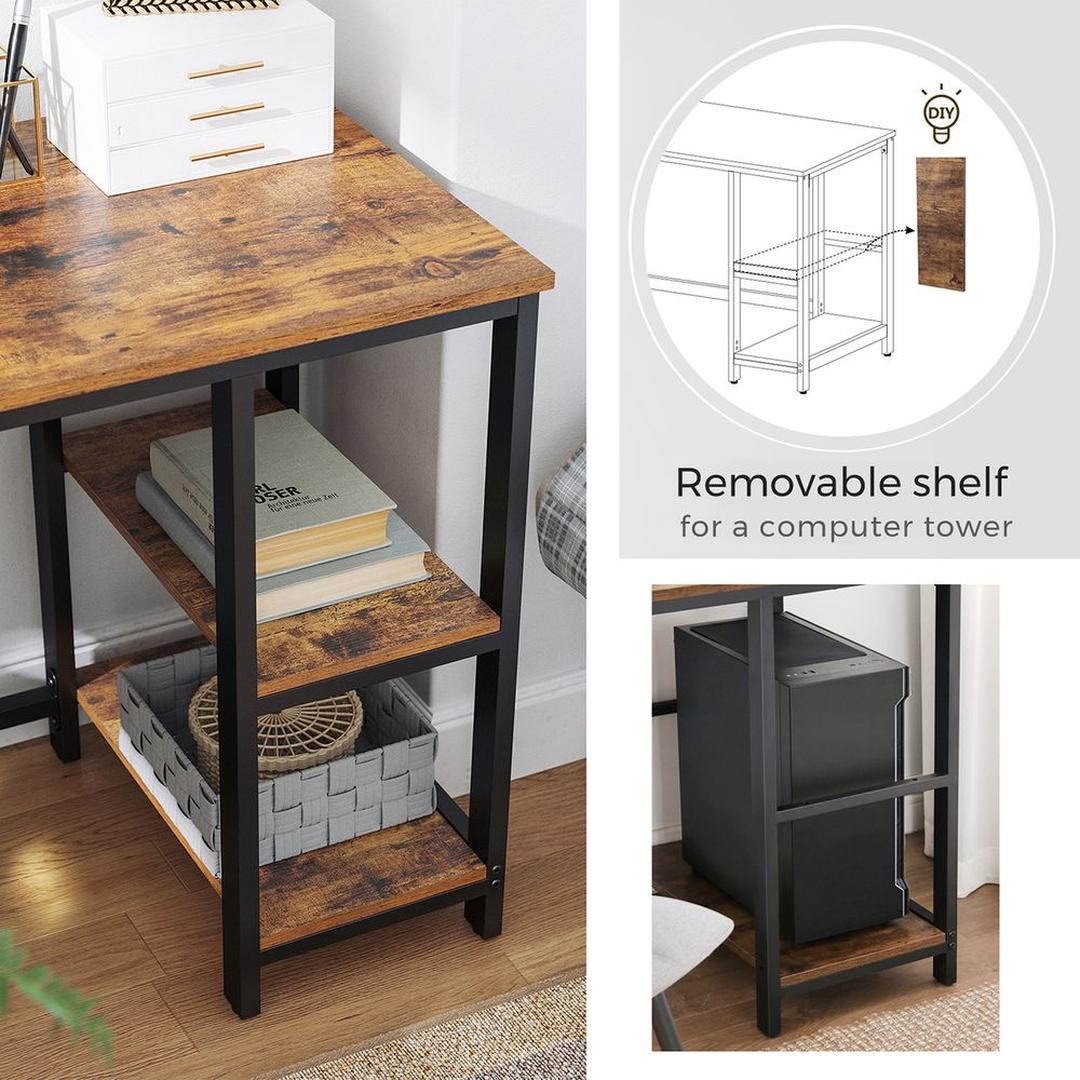 L-vormig Bureau met 2 Opbergplanken en Houtlook Werkblad – Ruim Hoekbureau voor Kantoor en Thuiswerkplek