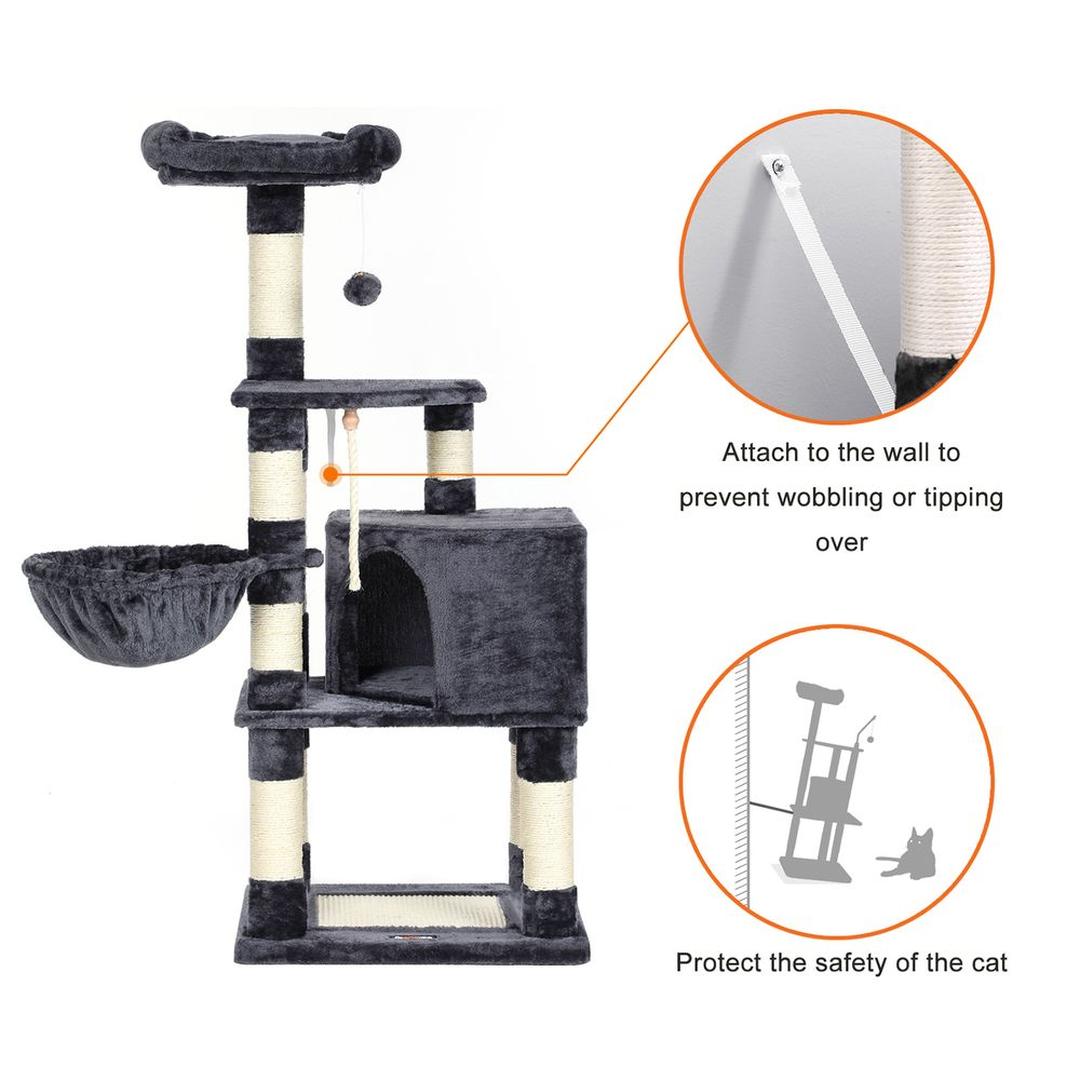 Krabpaal 138 cm met Ligmand – Klim- en Speelmeubel voor Katten met Meerdere Niveaus
