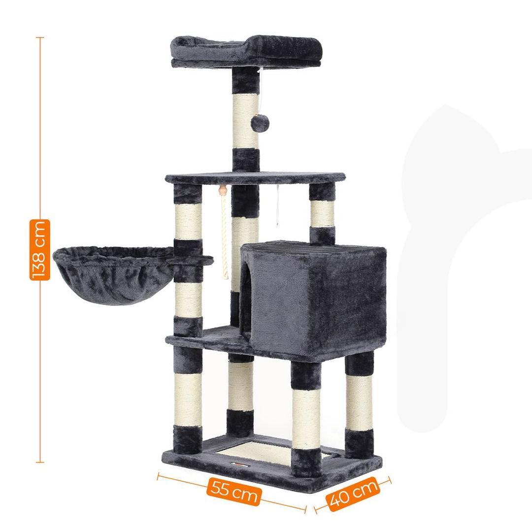 Krabpaal 138 cm met Ligmand – Klim- en Speelmeubel voor Katten met Meerdere Niveaus