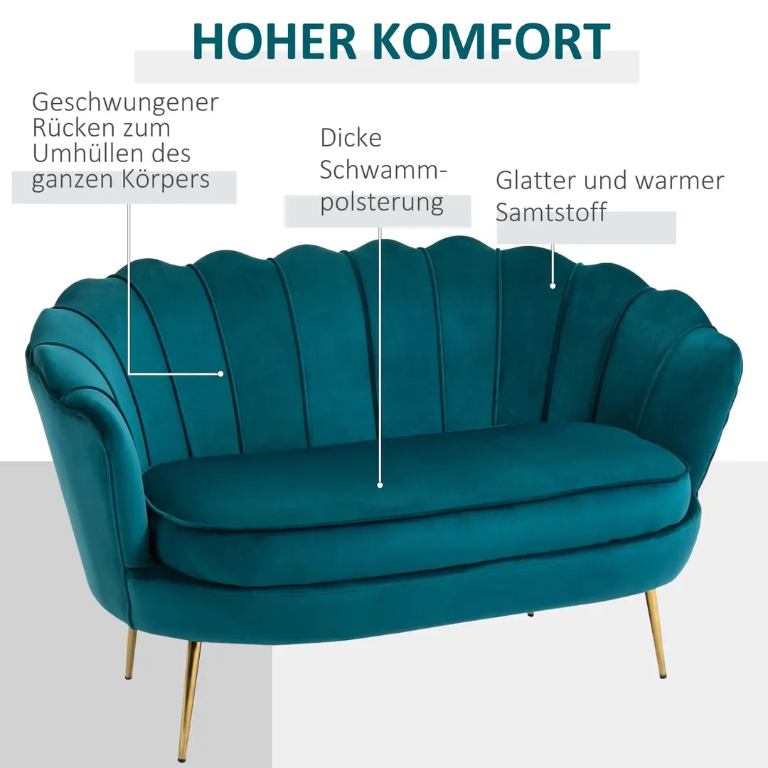 Bank 2-Zits – Stoffen Bekleding in Fluweeloptiek – Crème/Goud – Belastbaar tot 150 kg