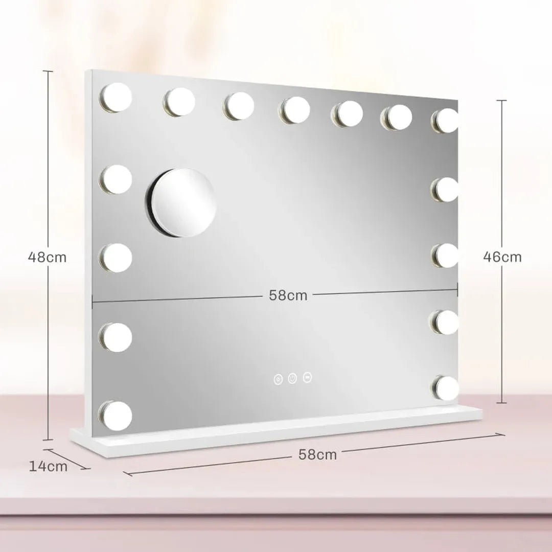 Make-up spiegel met LED verlichting – 3 lichtmodi – dimbaar – touch bediening – USB – 58 x 48 cm – wit