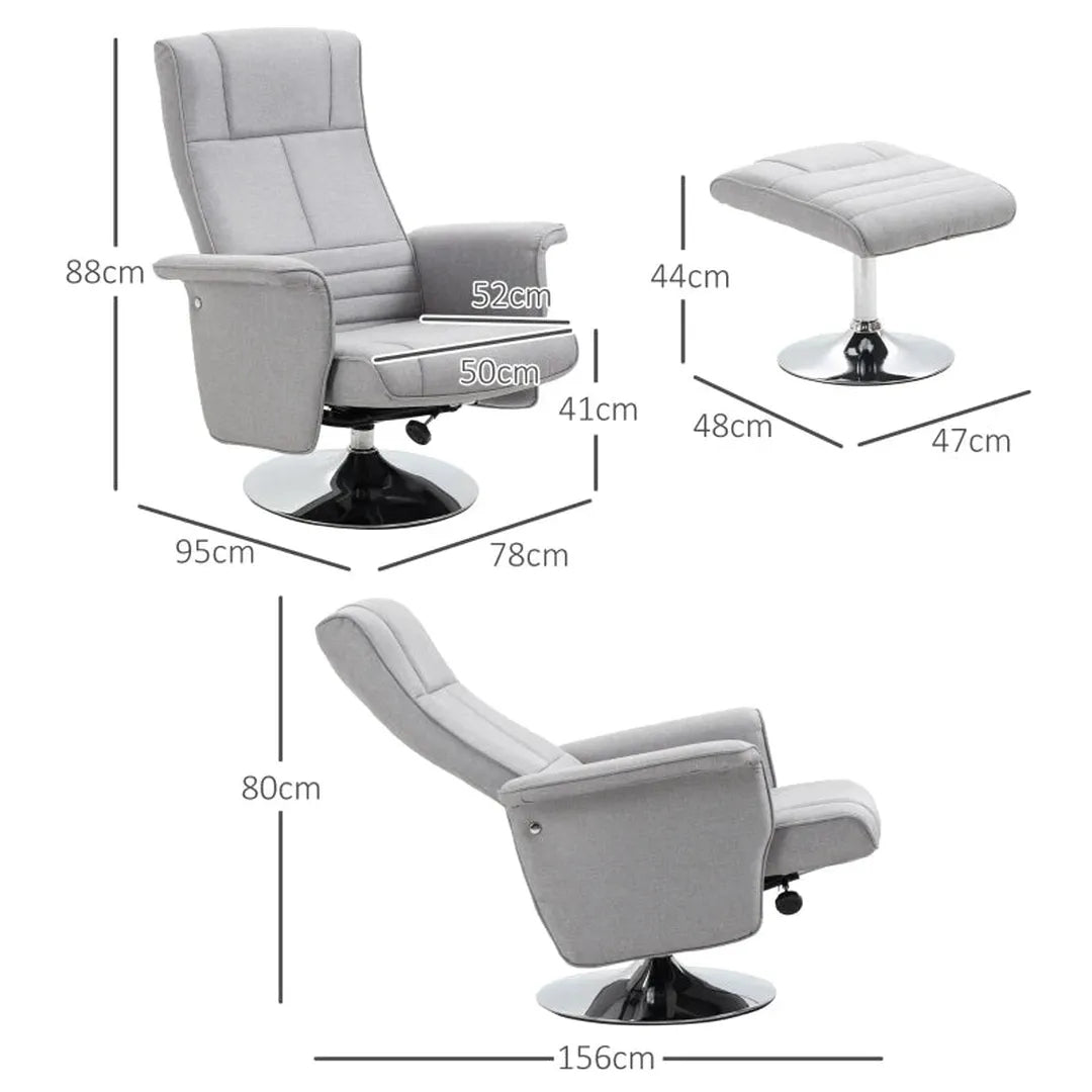 Fauteuil met Hocker – Verstelbare Rugleuning – Donkergrijs – 78 x 95 x 88 cm