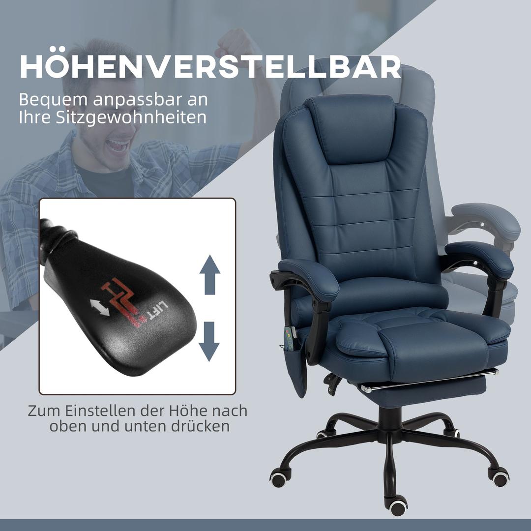 Bureaustoel met massagefunctie – 7 massagepunten, in hoogte verstelbaar, draaibaar, met geïntegreerde voetensteun