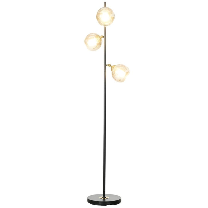 Staande lamp met 3 glazen kapjes – E27 fitting – voetschakelaar – zwart