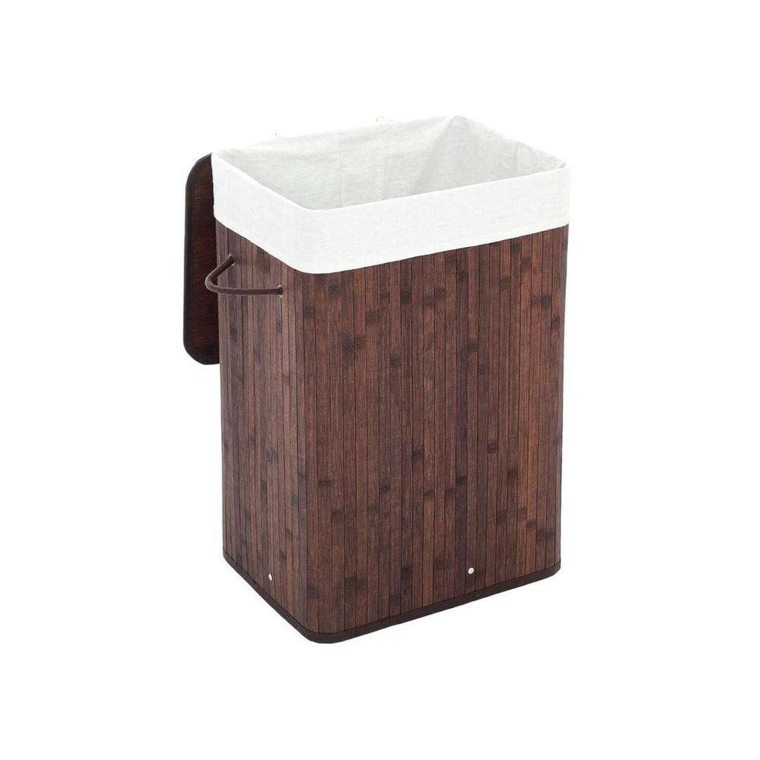 Bamboe Wasmand van 72 L – Wasbox met Deksel en Uitneembare Stoffen Waszak, 40 × 30 × 60 cm