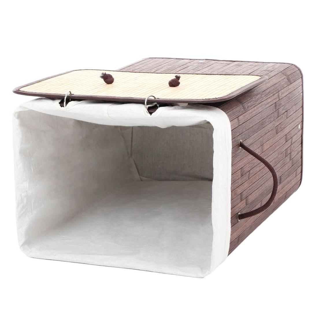 Bamboe Wasmand van 72 L – Wasbox met Deksel en Uitneembare Stoffen Waszak, 40 × 30 × 60 cm