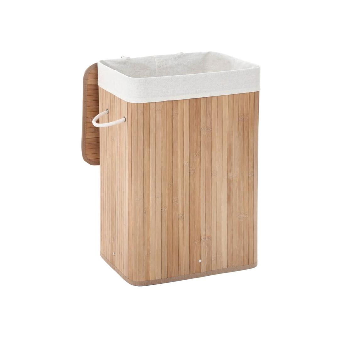 Bamboe Wasmand van 72 L – Wasbox met Deksel en Uitneembare Stoffen Waszak, 40 × 30 × 60 cm
