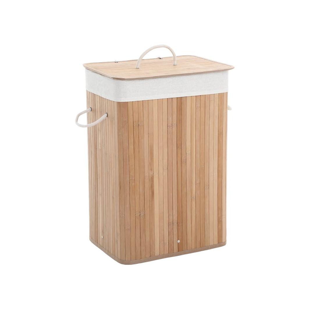 Bamboe Wasmand van 72 L – Wasbox met Deksel en Uitneembare Stoffen Waszak, 40 × 30 × 60 cm