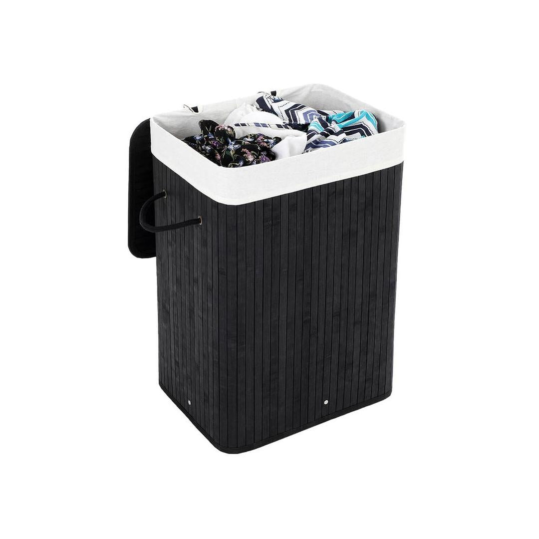 Bamboe Wasmand van 72 L – Wasbox met Deksel en Uitneembare Stoffen Waszak, 40 × 30 × 60 cm