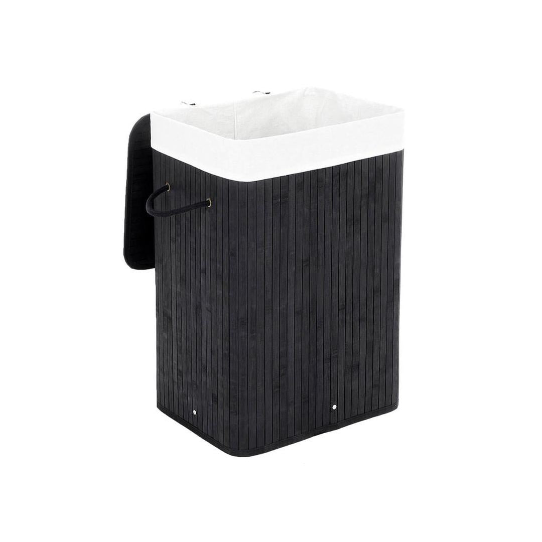 Bamboe Wasmand van 72 L – Wasbox met Deksel en Uitneembare Stoffen Waszak, 40 × 30 × 60 cm