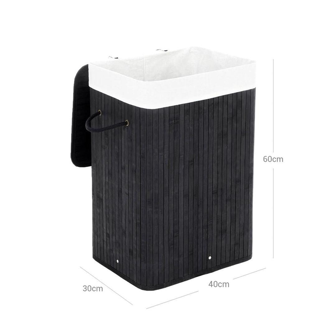 Bamboe Wasmand van 72 L – Wasbox met Deksel en Uitneembare Stoffen Waszak, 40 × 30 × 60 cm