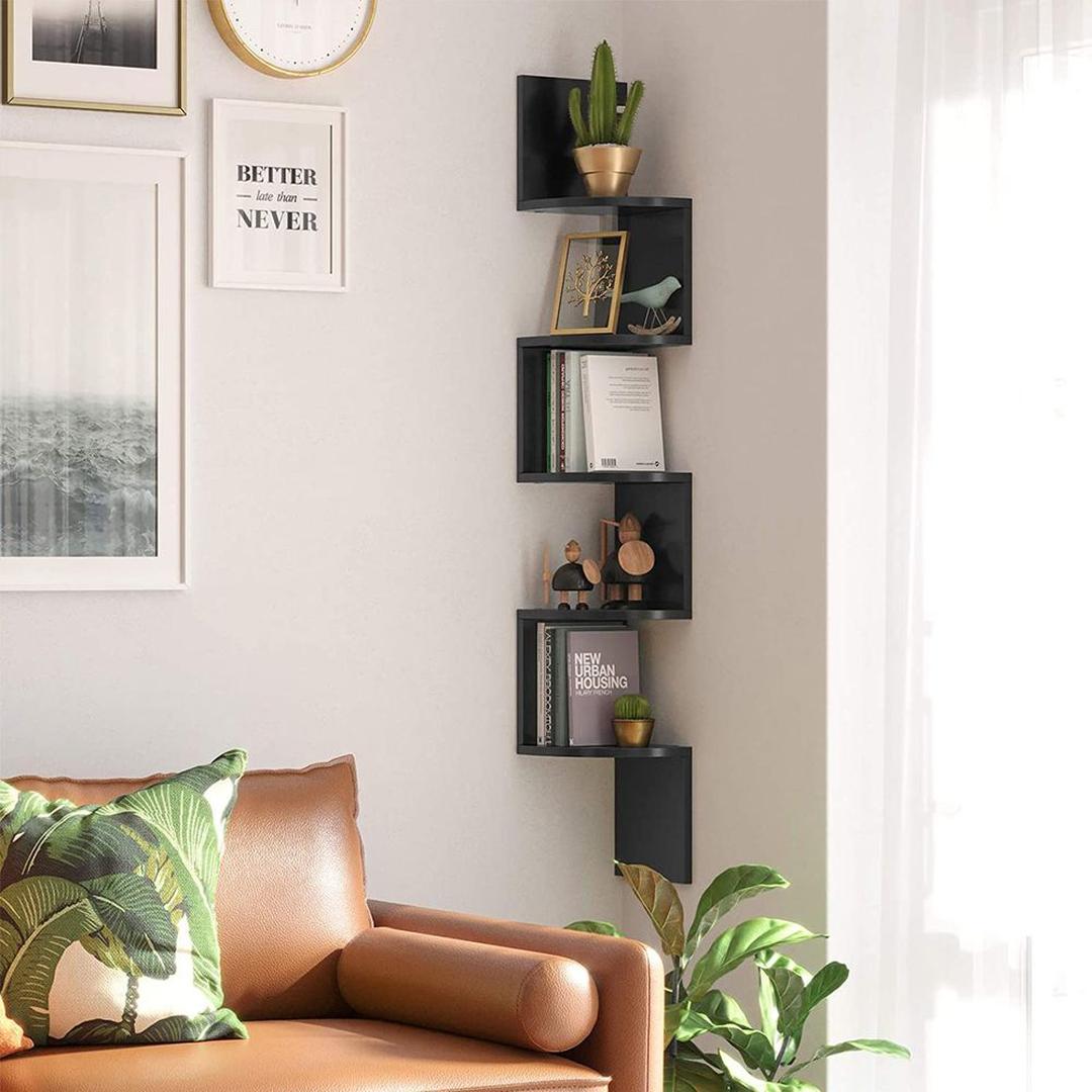 Zwevend Hoekwandrek in Houtlook – Ruimtebesparende Wandplank voor Woonkamer, Keuken of Slaapkamer