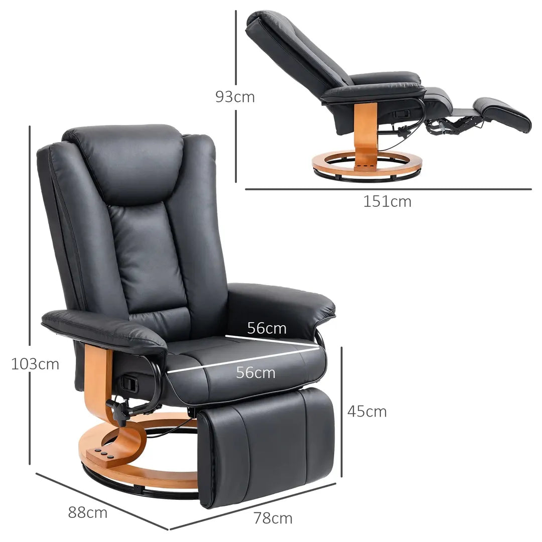 Relaxfauteuil met Ligfunctie – Draaibaar – Kunstleer Zwart – Stalen Frame – Max. 150 kg