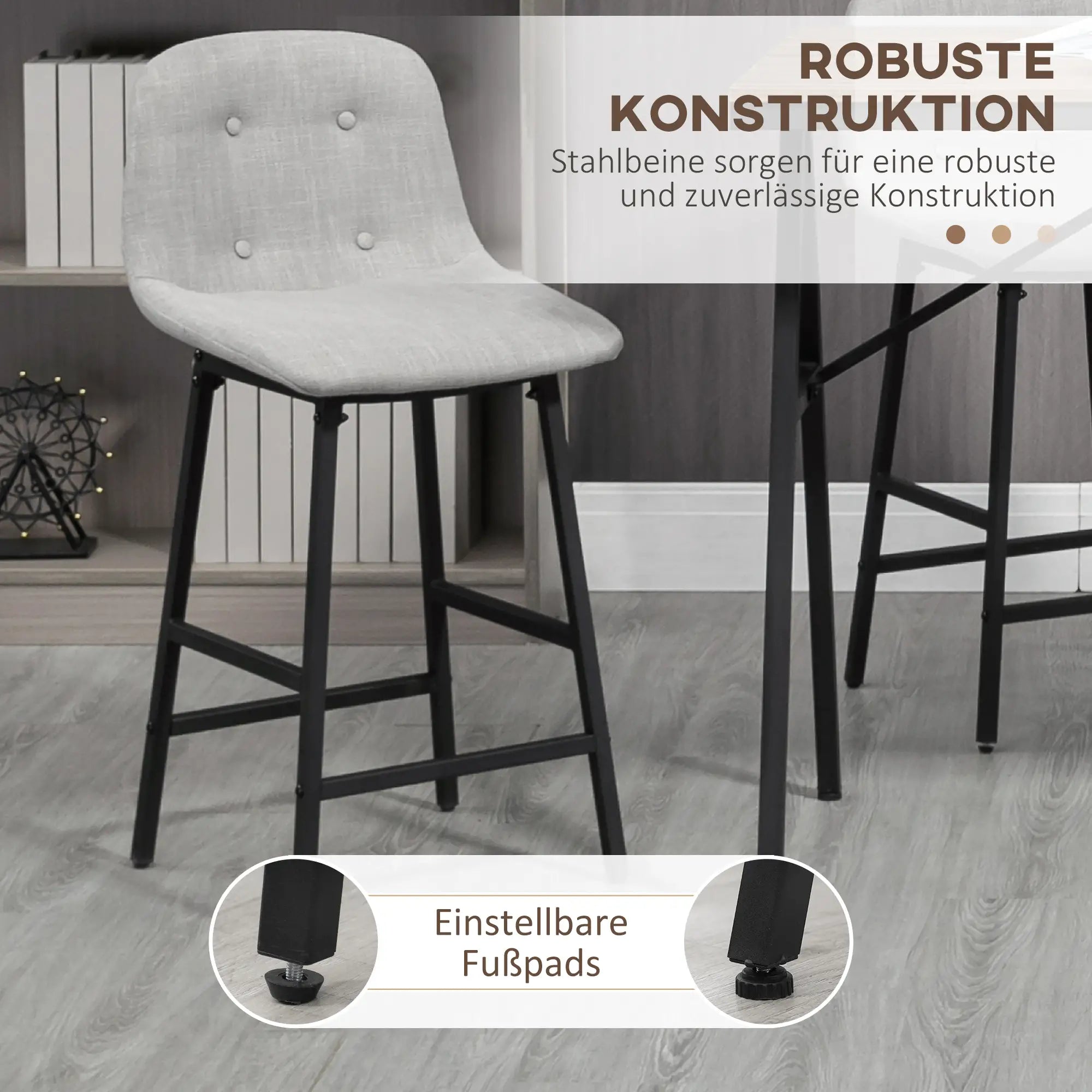 Barkrukset met Tafel – Industrieel Design, 2 Barkrukken met Stiksels, Lichtgrijs, 120 x 60 x 91 cm