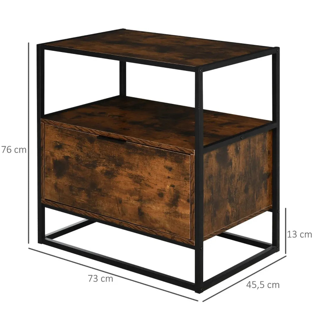 Keukenwagen met Lade en Legplank – Serveerwagen op Wielen van Spaanplaat – 60 × 30 × 65 cm – Naturel