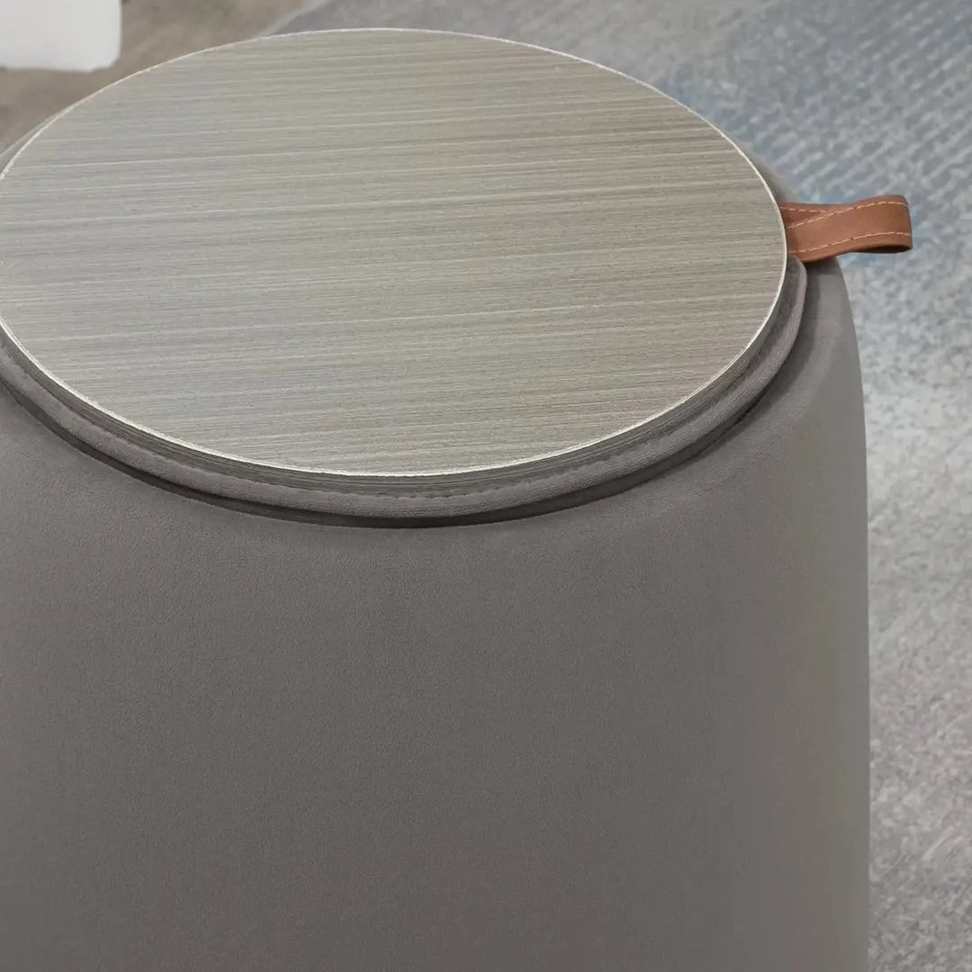 Poef – Moderne Voetenbank – Donkergrijs met Bruin – Stoffen Bekleding en Houten Poten