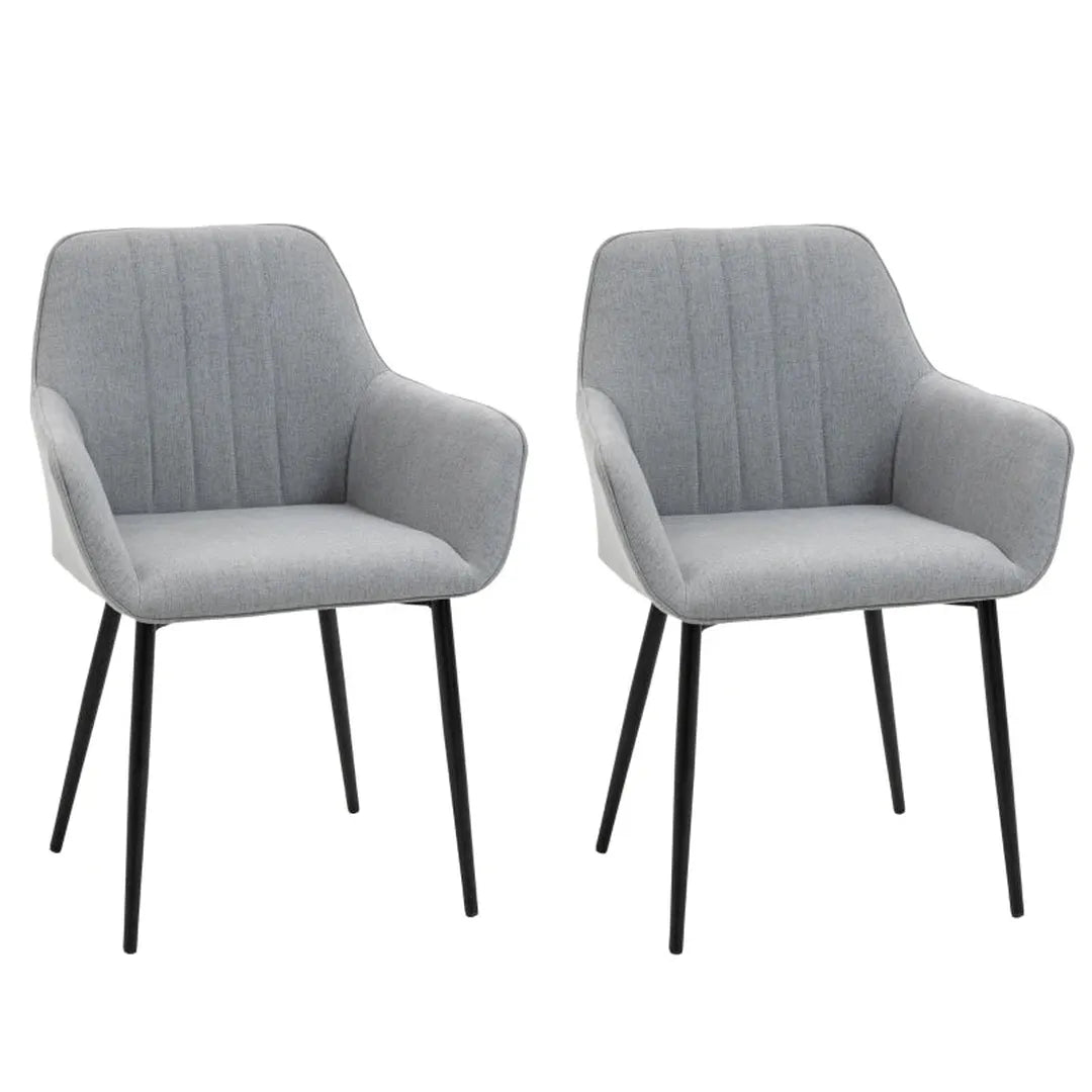 Set van 2 eetkamerstoelen – gestoffeerd met linnen hoes – met rugleuning en armleuningen – 59,5 x 56,5 x 81 cm