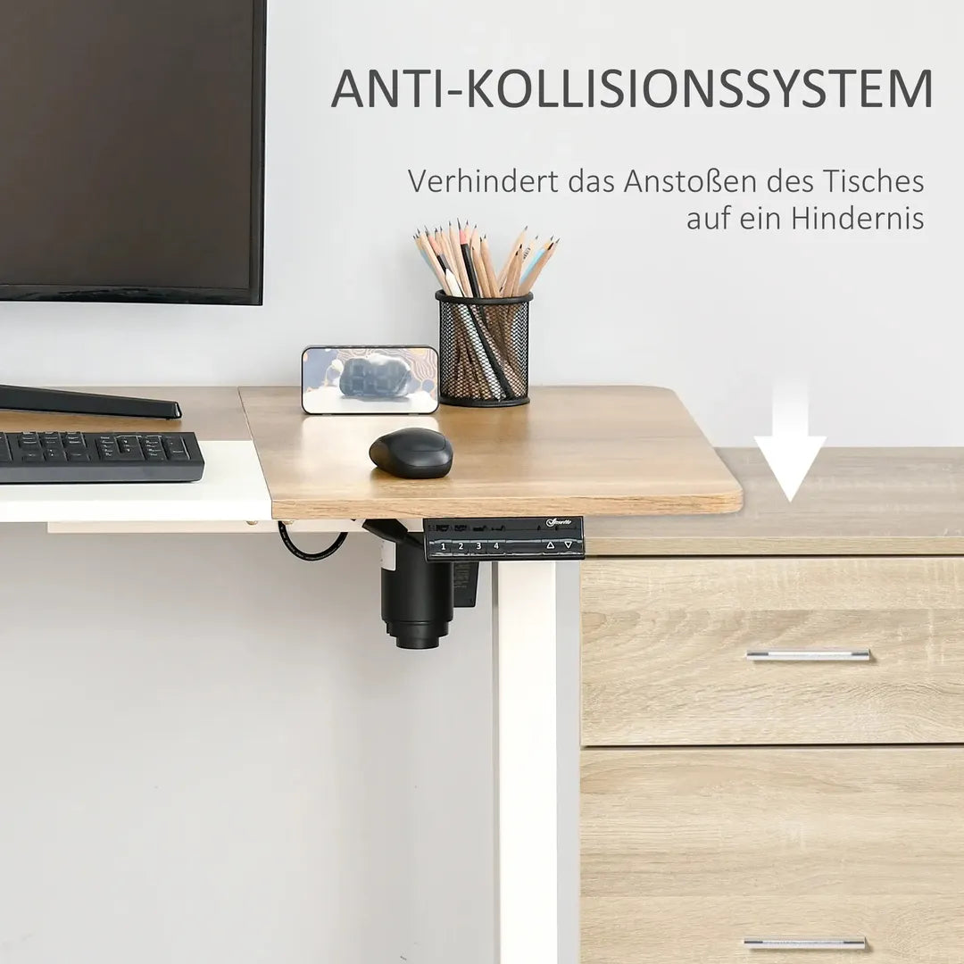 In hoogte verstelbaar sta-bureau – elektrisch computertafel met geheugenfunctie, 140 × 70 × 72–116 cm, wit