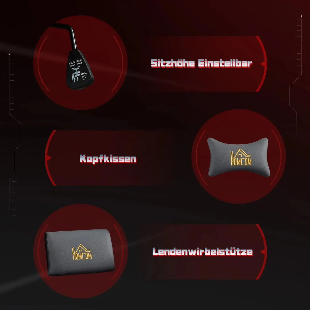 Ergonomische gamingstoel met 3D-armleuningen – verstelbare rugleuning, lendensteun en wielen, grijs