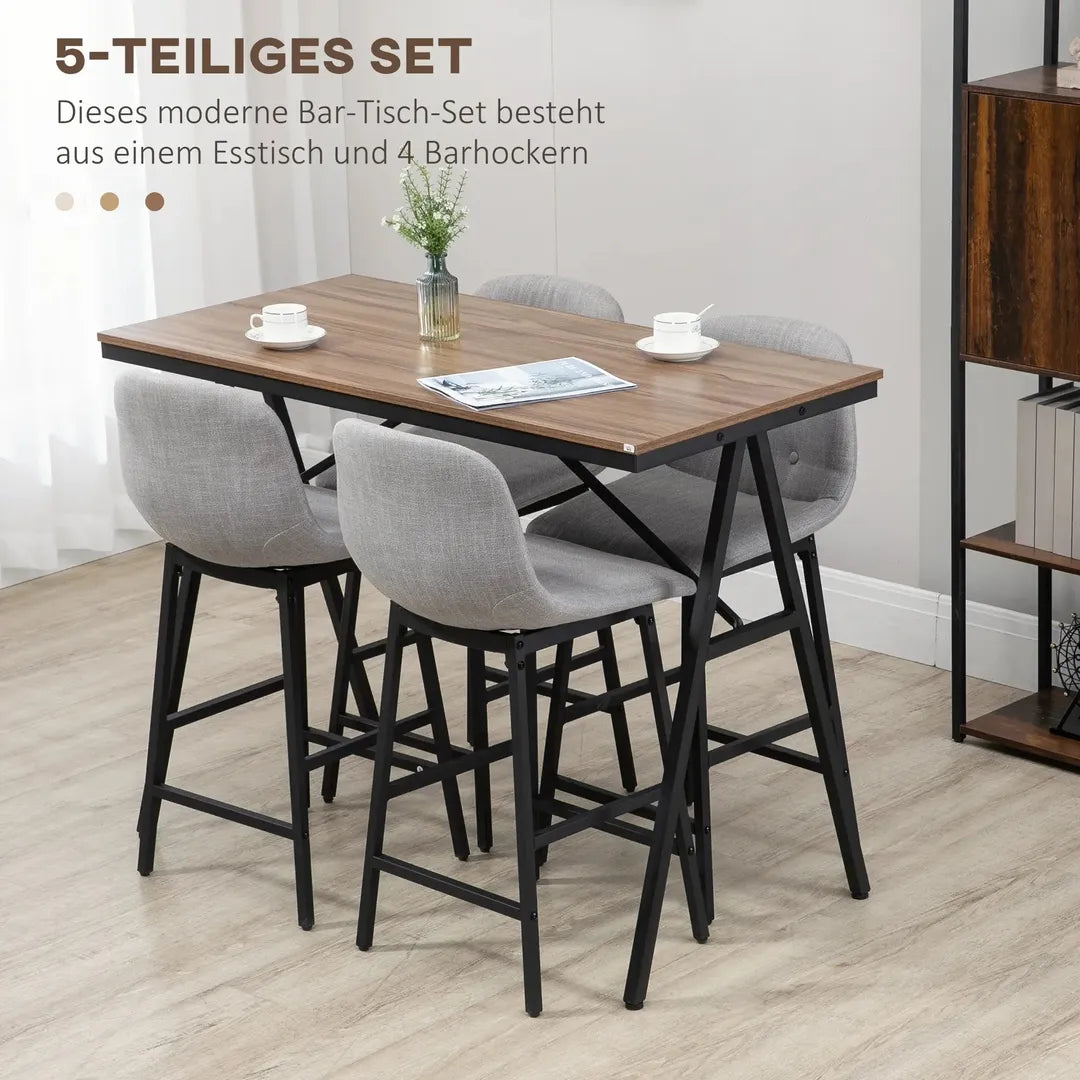Barkrukset met Tafel – Industrieel Design, 2 Barkrukken met Stiksels, Lichtgrijs, 120 x 60 x 91 cm