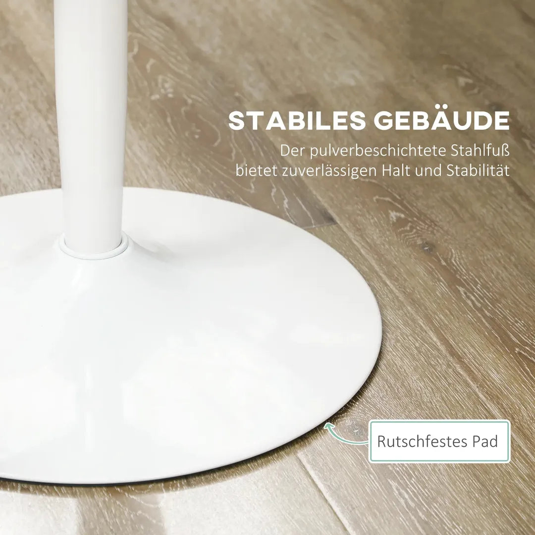 Eettafel voor 2 Personen – Rond Tafelblad Ø80 cm van MDF en Staal, Antislip, Wit, 75 cm Hoog