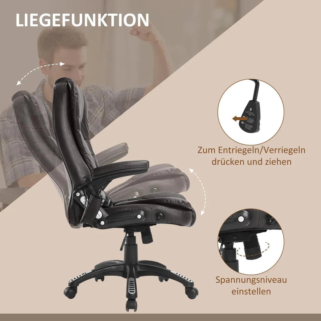 Bureaustoel met massage- en verwarmingsfunctie – verstelbaar, kantelbaar en 360° draaibaar, kunstleder, bruin