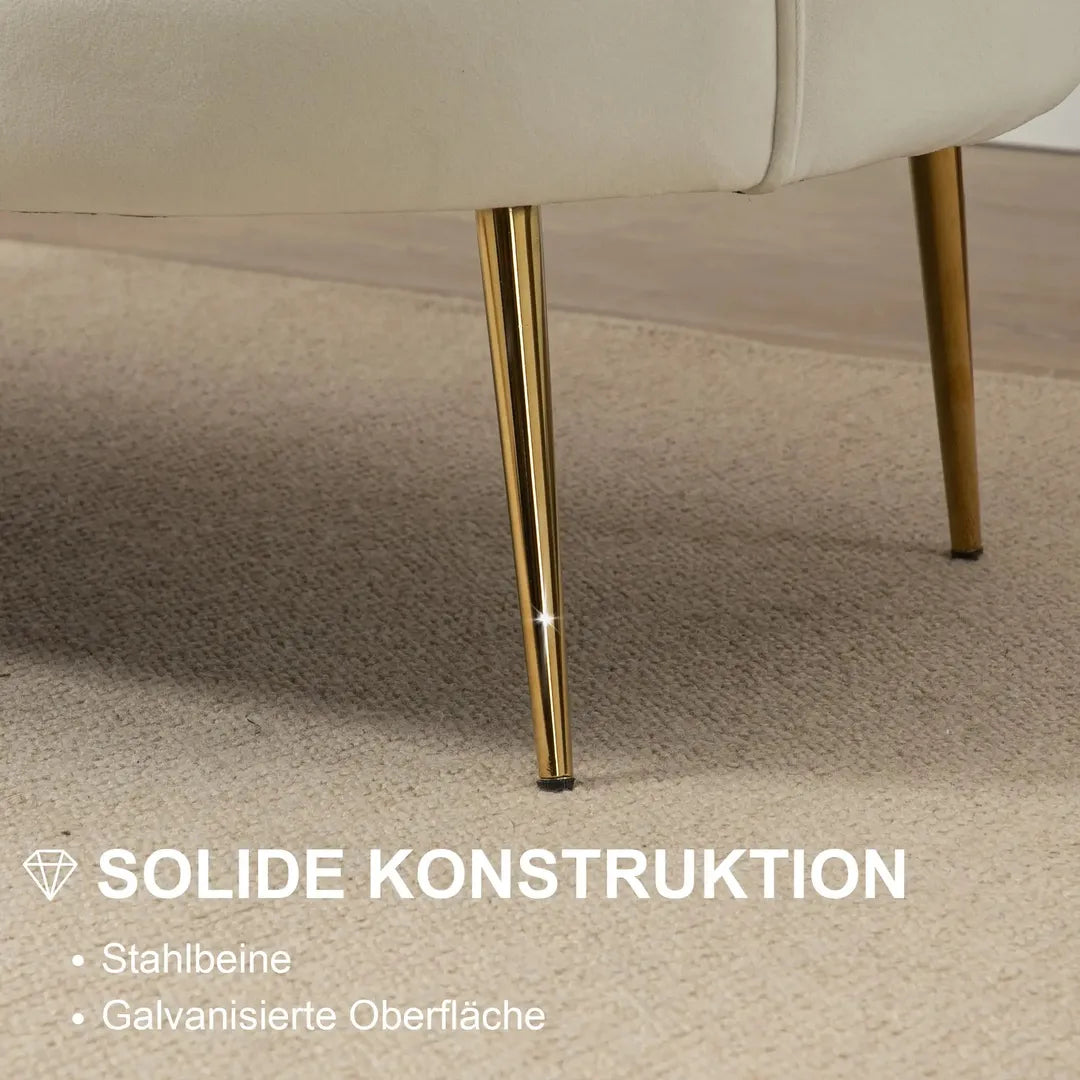 Bank 2-Zits – Stoffen Bekleding in Fluweeloptiek – Crème/Goud – Belastbaar tot 150 kg