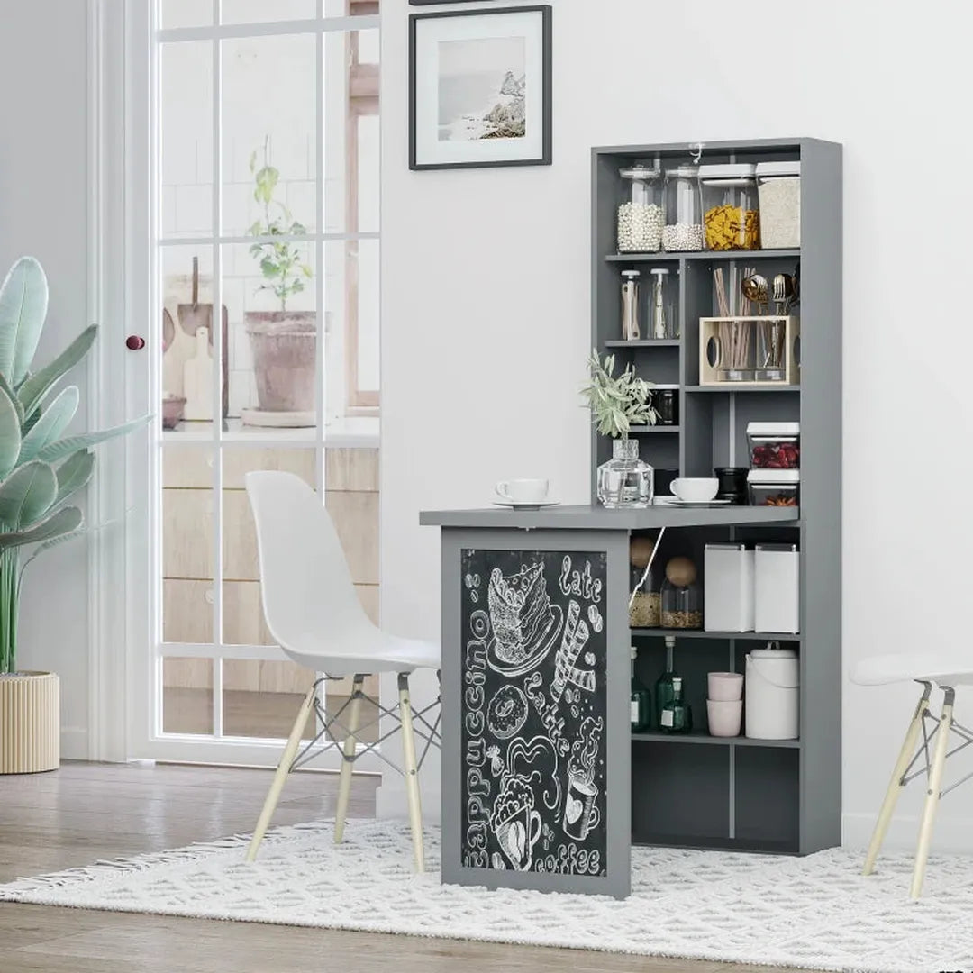 Inklapbare eet- en werktafel met 6 vakken – boekenplank met 3 planken – computertafel – metalen frame – E1 spaanplaat