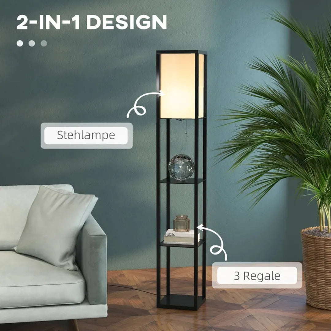 Staande lamp met planken – houten frame – 26 x 26 x 160 cm – zonder lamp