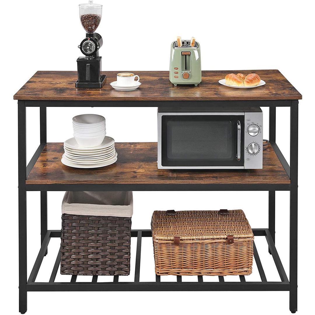 Keukenkast met Werkblad – Opbergrek van Staal en Hout in Vintage Bruin/Zwart, ca. 120 × 60 × 90 cm