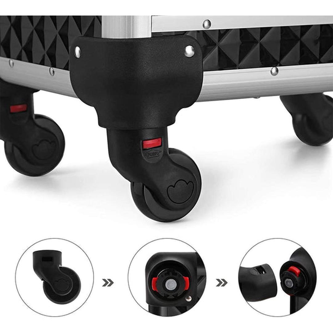 Cosmetica Koffer op Wielen – Make-up Trolley met Lades, Verdelers en Afsluitbaar Design in Zwart