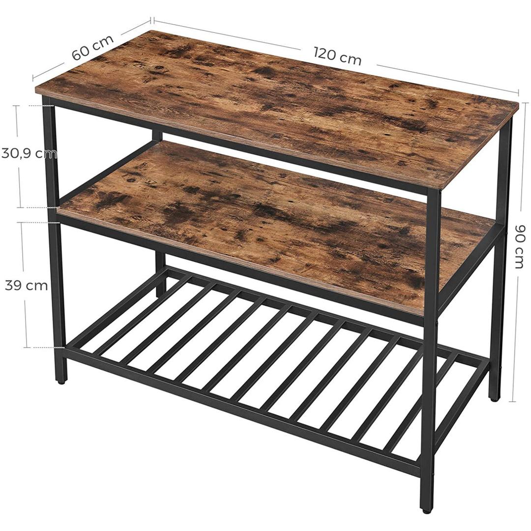 Keukenkast met Werkblad – Opbergrek van Staal en Hout in Vintage Bruin/Zwart, ca. 120 × 60 × 90 cm