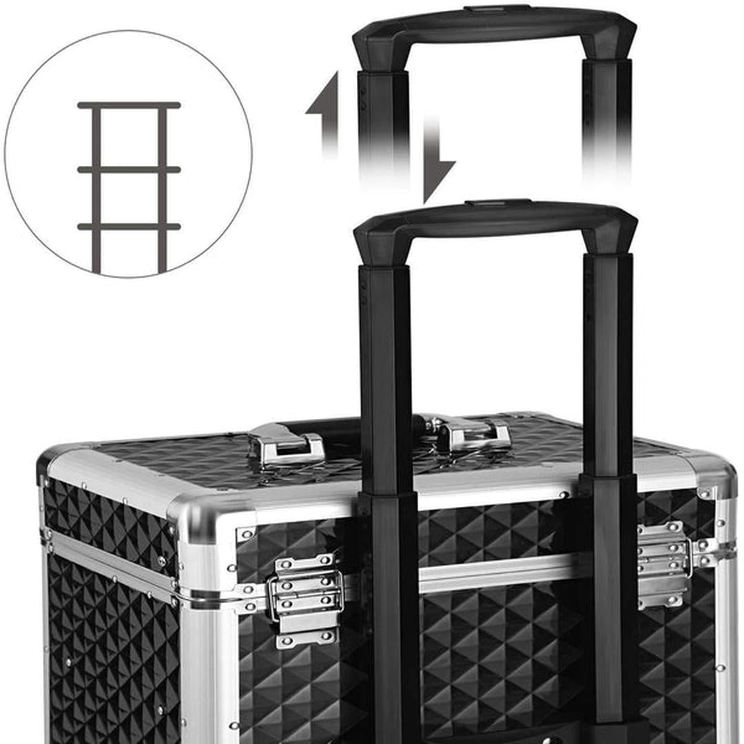 Cosmetica Koffer op Wielen – Make-up Trolley met Lades, Verdelers en Afsluitbaar Design in Zwart