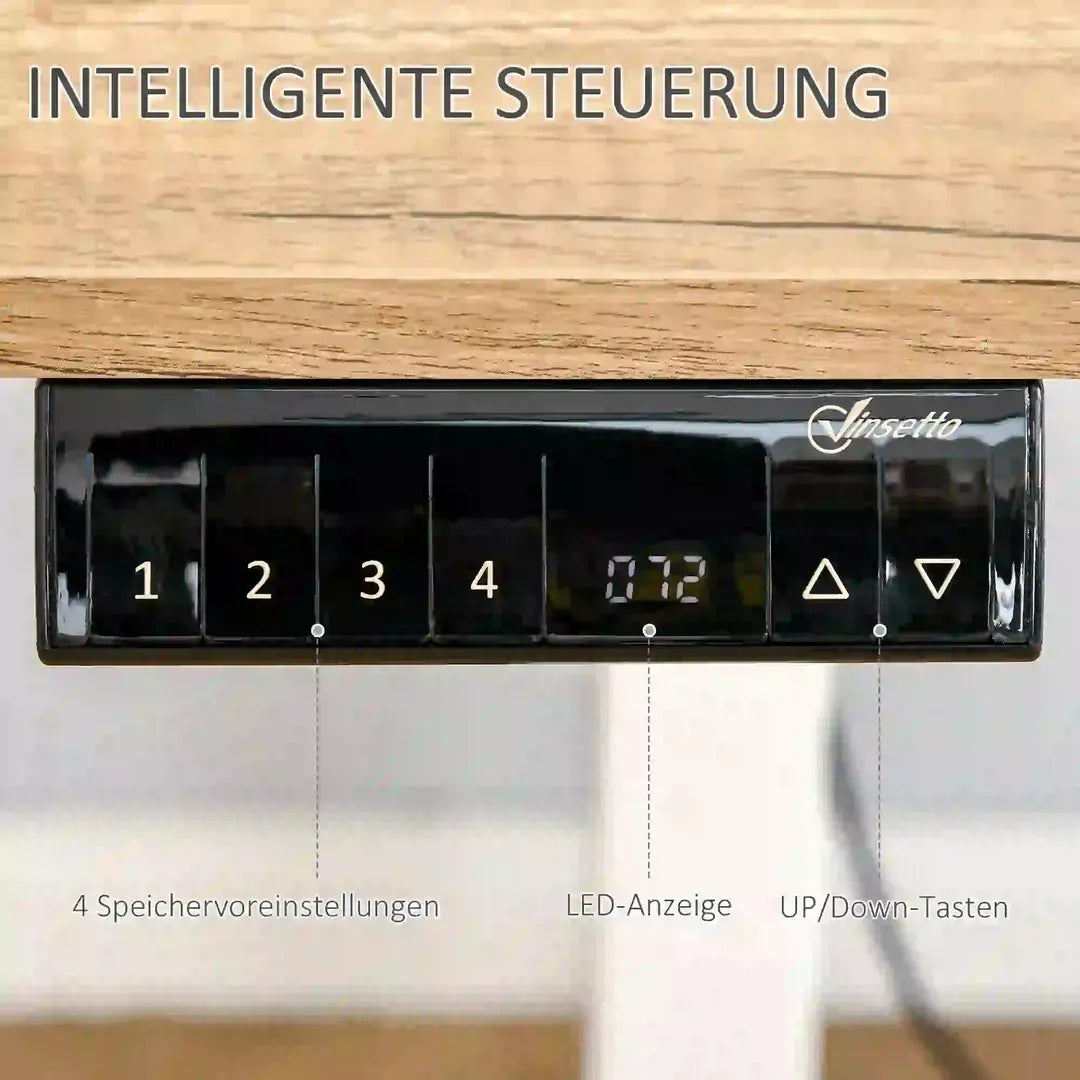 In hoogte verstelbaar sta-bureau – elektrisch computertafel met geheugenfunctie, 140 × 70 × 72–116 cm, wit